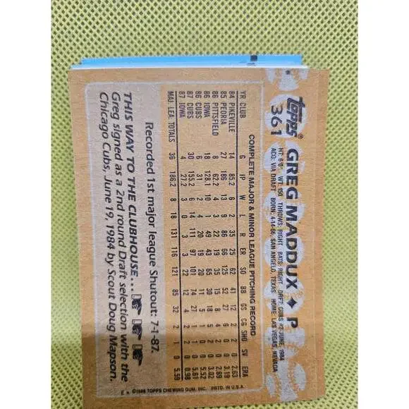 Greg Maddux - HOF - 1988 Topps #361 - Cubs - RAW Mint - Picture 2 of 2
